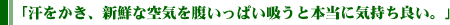 汗をかき、新鮮な空気を腹いっぱい吸うと本当に気持ち良い。